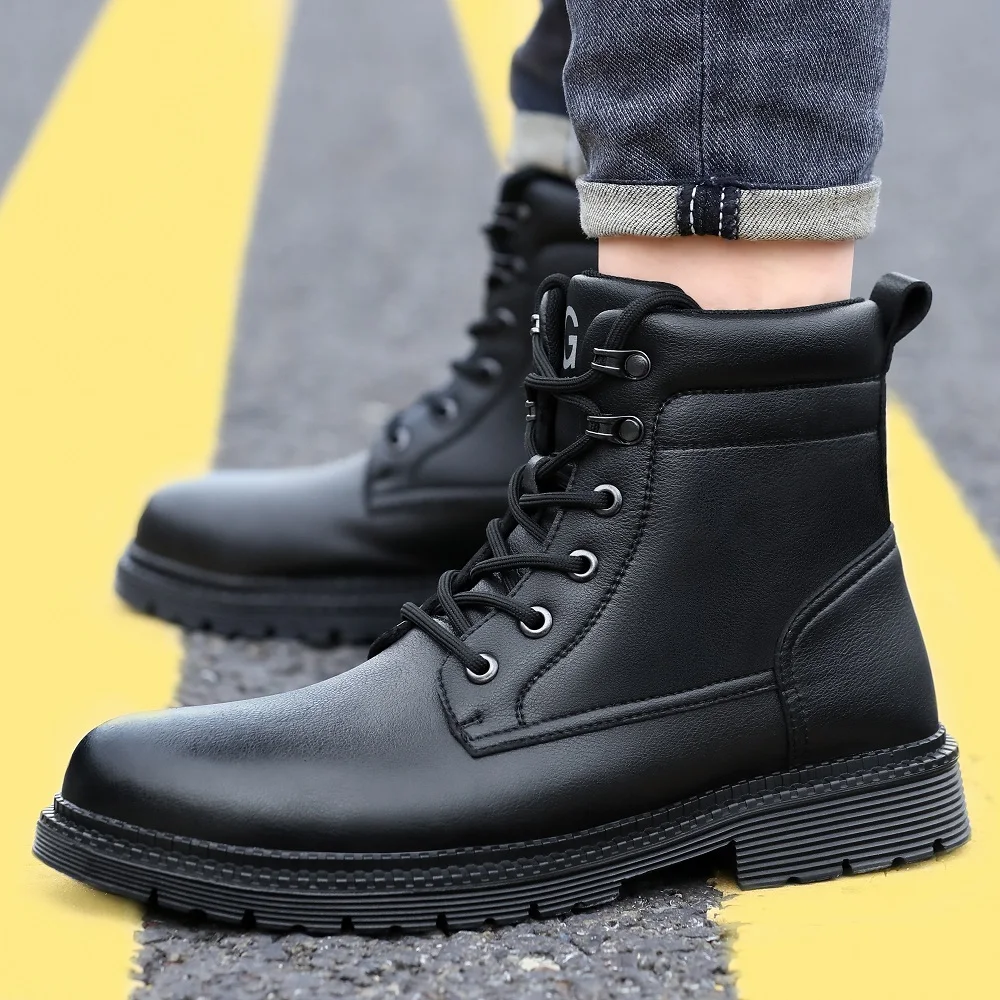 Men Leather Boots Warm Winter Boots Safety Shoes Men Waterproof Work Boots Puncture-Proof Indestructible Shoes Security Boots