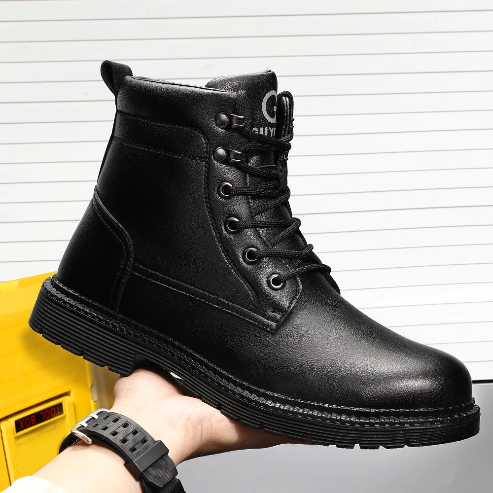 Men Leather Boots Warm Winter Boots Safety Shoes Men Waterproof Work Boots Puncture-Proof Indestructible Shoes Security Boots