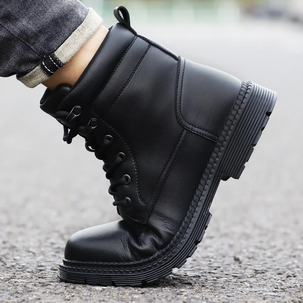 Men Leather Boots Warm Winter Boots Safety Shoes Men Waterproof Work Boots Puncture-Proof Indestructible Shoes Security Boots