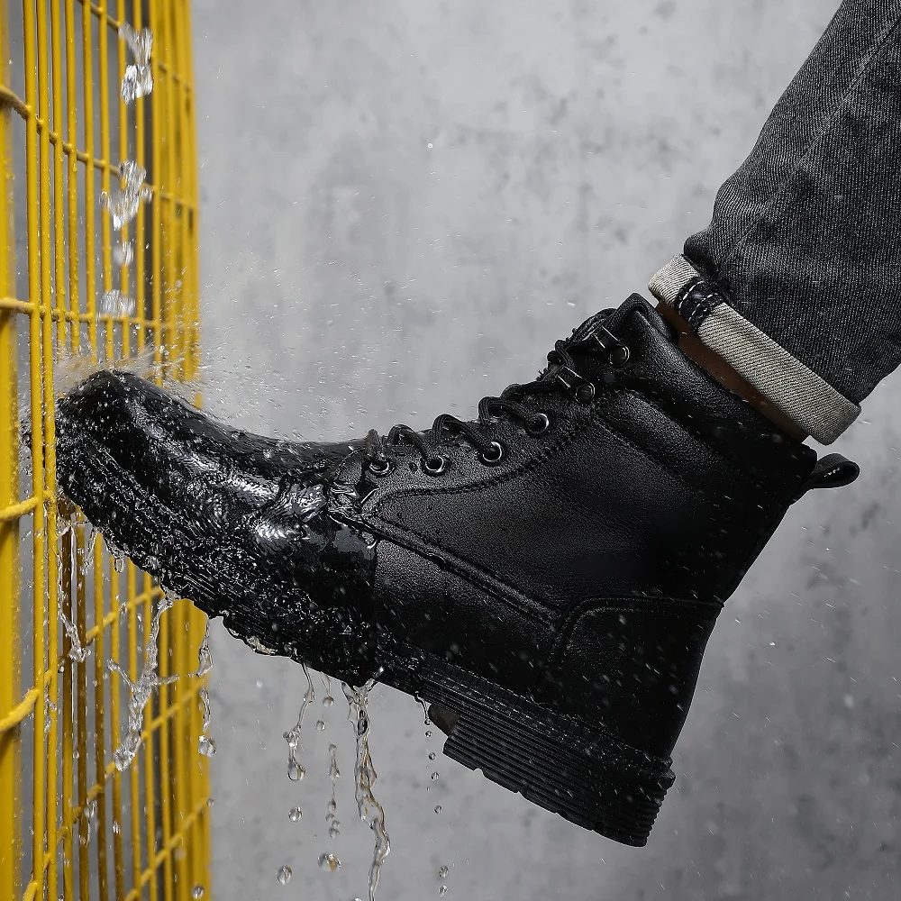 Men Leather Boots Warm Winter Boots Safety Shoes Men Waterproof Work Boots Puncture-Proof Indestructible Shoes Security Boots