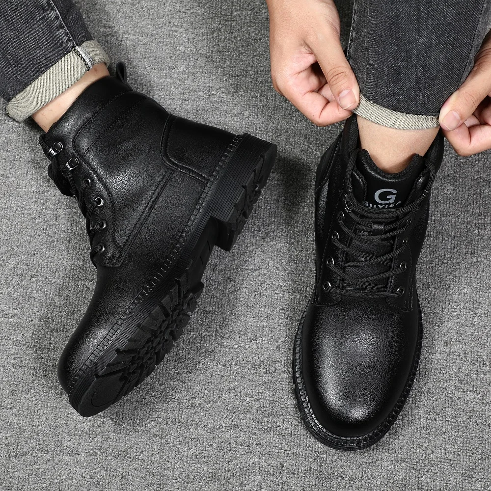Men Leather Boots Warm Winter Boots Safety Shoes Men Waterproof Work Boots Puncture-Proof Indestructible Shoes Security Boots