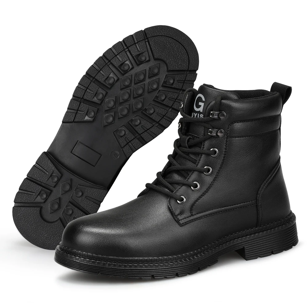 Men Leather Boots Warm Winter Boots Safety Shoes Men Waterproof Work Boots Puncture-Proof Indestructible Shoes Security Boots