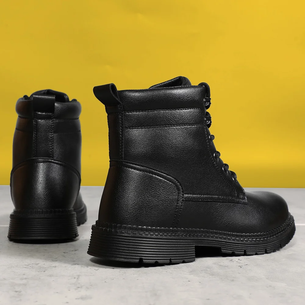 Men Leather Boots Warm Winter Boots Safety Shoes Men Waterproof Work Boots Puncture-Proof Indestructible Shoes Security Boots