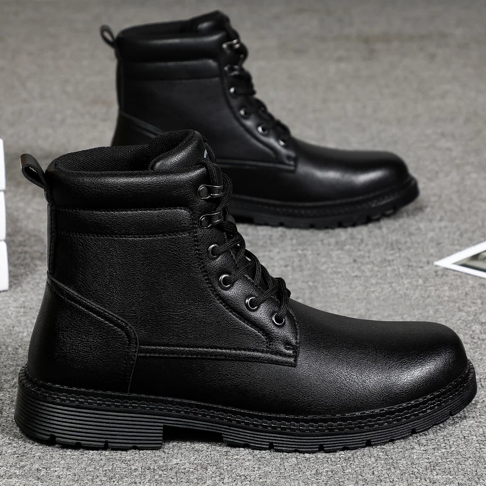 Men Leather Boots Warm Winter Boots Safety Shoes Men Waterproof Work Boots Puncture-Proof Indestructible Shoes Security Boots