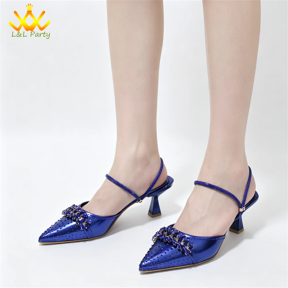 2026 Autumn New Arrivals Royal Blue Color Shoes and Bag Set Special Design Fashion for Wedding Party