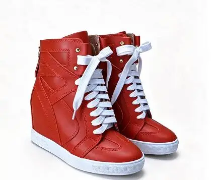 Two-Tone Snake Print Wedge High Top Sneakers Women Genuine Leather Lace Up Hidden Wedge Ankle Boots Platform Casual Shoes Lady