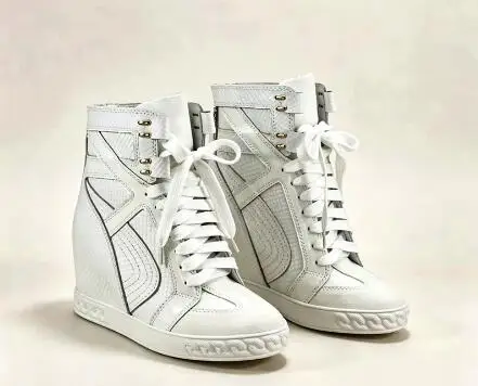 Two-Tone Snake Print Wedge High Top Sneakers Women Genuine Leather Lace Up Hidden Wedge Ankle Boots Platform Casual Shoes Lady