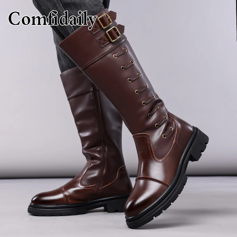 Men's High-Top Boots British Style Fashionable Comfortable Long Tube Boots Soft Non-Slip Men's Footwear-C1308