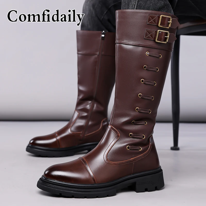 Men's High-Top Boots British Style Fashionable Comfortable Long Tube Boots Soft Non-Slip Men's Footwear-C1308