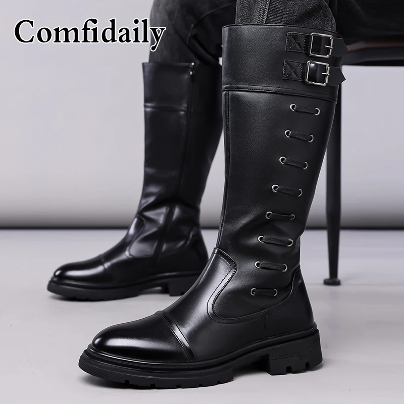 Men's High-Top Boots British Style Fashionable Comfortable Long Tube Boots Soft Non-Slip Men's Footwear-C1308