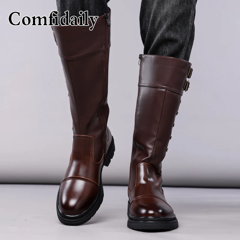 Men's High-Top Boots British Style Fashionable Comfortable Long Tube Boots Soft Non-Slip Men's Footwear-C1308