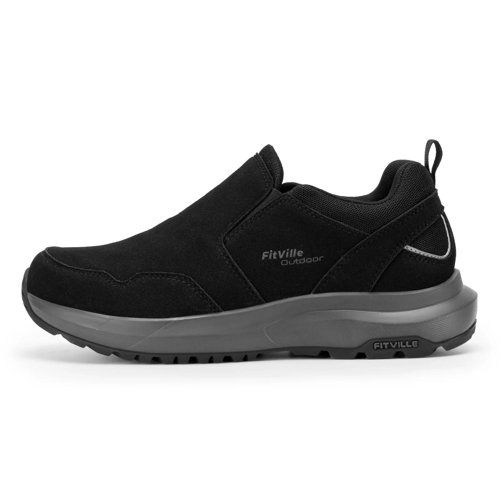 FitVille Men Extra Wide Slip On Hiking Loafers, Comfort Orthopedic Walking Sneakers with Arch Support for Outdoor Trekking Trails, Flat Feet & Foot Pain Relief