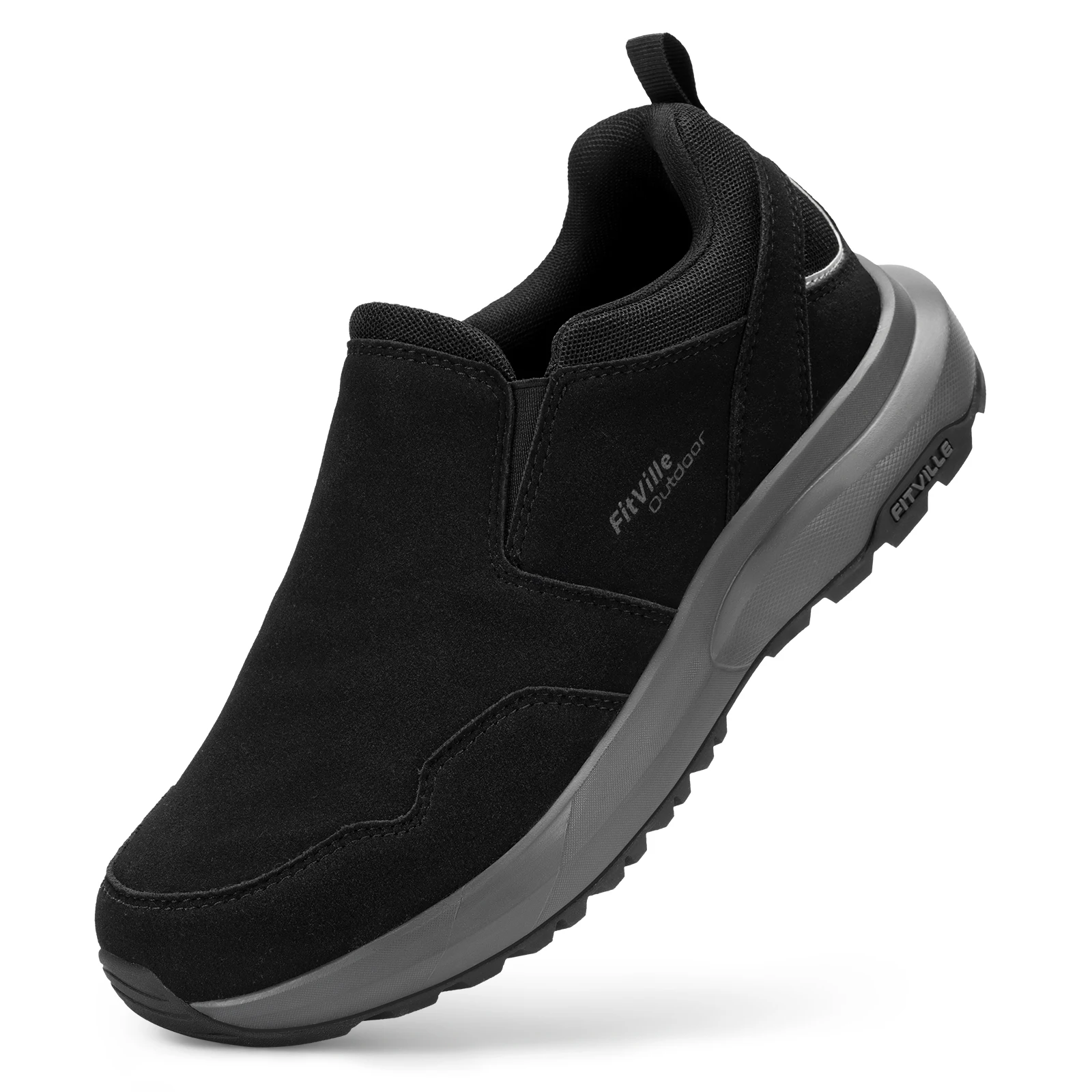 FitVille Men Extra Wide Slip On Hiking Loafers, Comfort Orthopedic Walking Sneakers with Arch Support for Outdoor Trekking Trails, Flat Feet & Foot Pain Relief