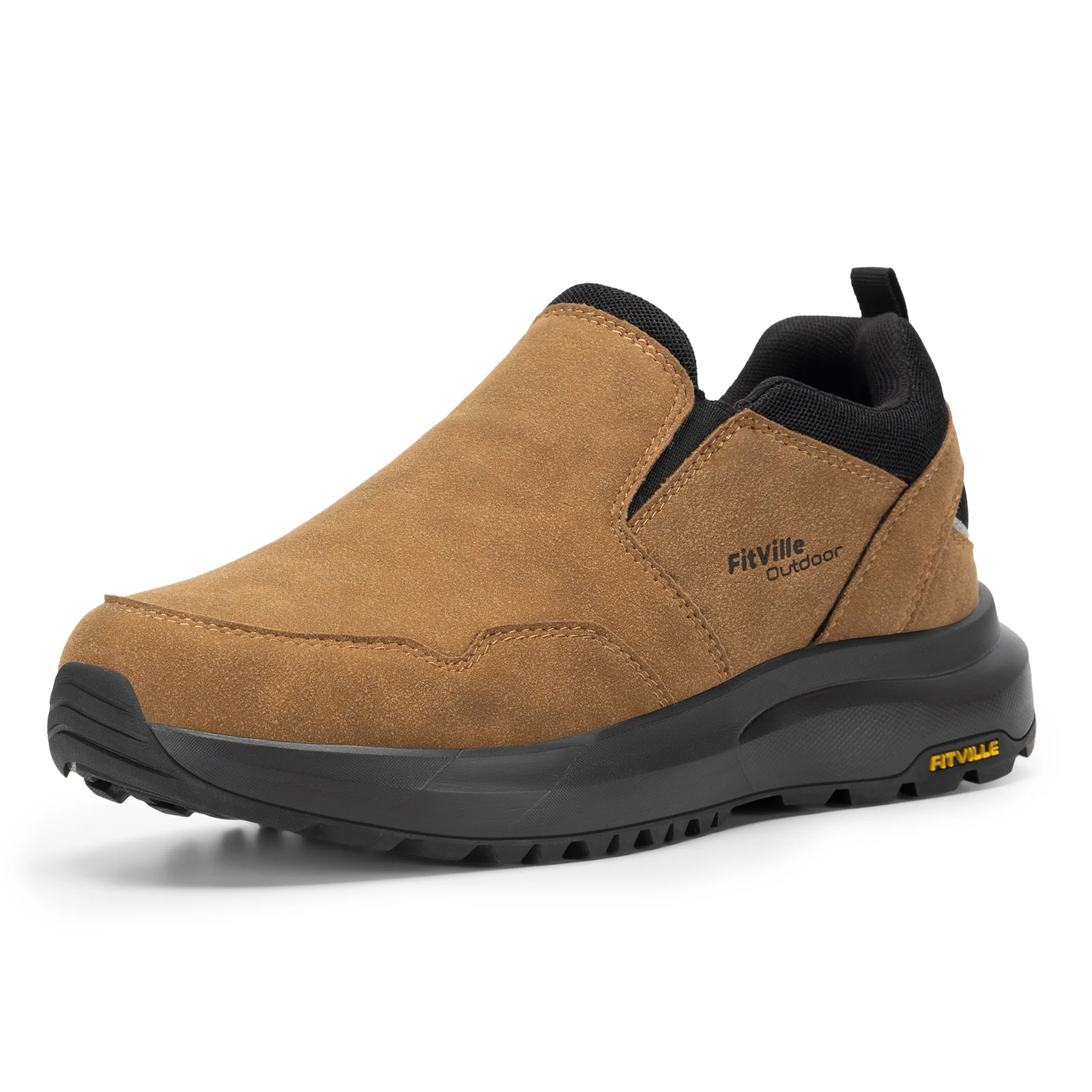 FitVille Men Extra Wide Slip On Hiking Loafers, Comfort Orthopedic Walking Sneakers with Arch Support for Outdoor Trekking Trails, Flat Feet & Foot Pain Relief