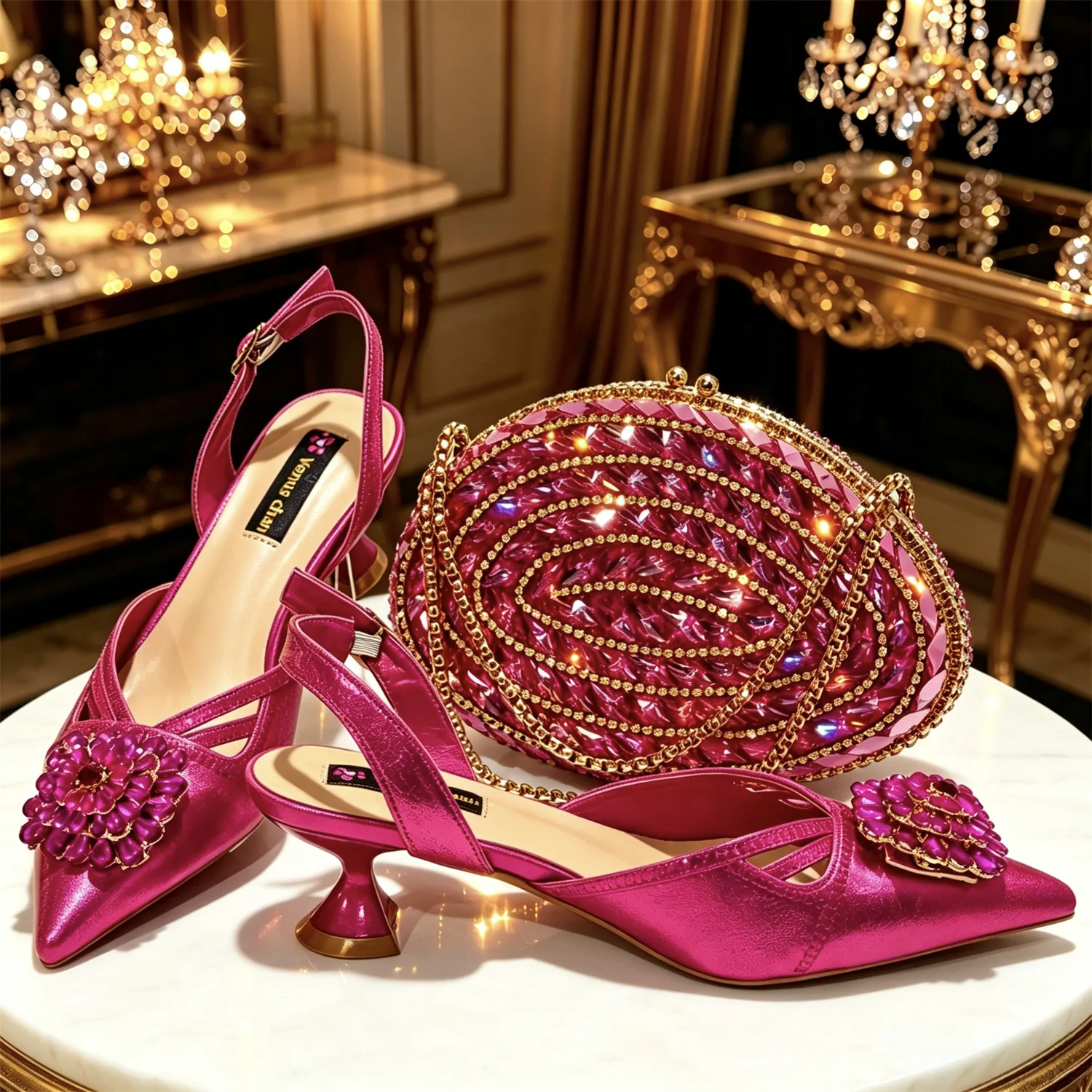 2026 New Arrival Italian-Inspired Green Rhinestone Pointed Toe Women’s High Heels with Matching Handbag Set Elegant Wedding