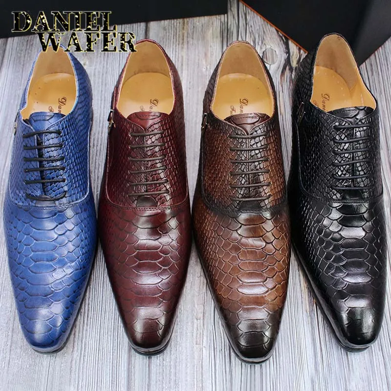 Real Leather Men's Boots Classic Italian Ankle Boots High Top Dress Shoes Zipper Buckle Formal Shoes for Men Blue Basic Boots