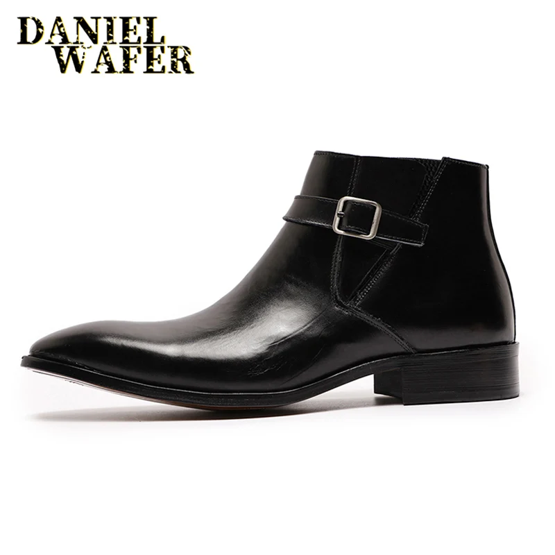 Real Leather Men's Boots Classic Italian Ankle Boots High Top Dress Shoes Zipper Buckle Formal Shoes for Men Blue Basic Boots