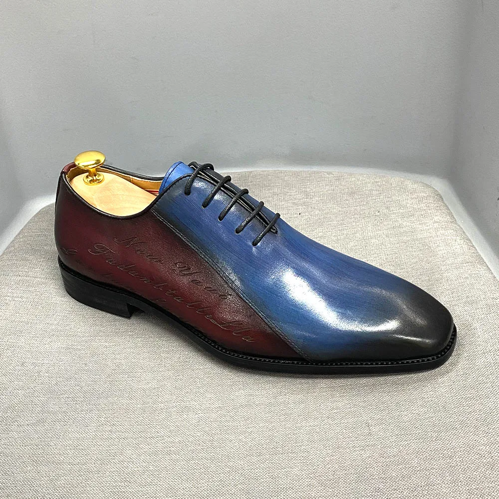 Real Leather Men's Boots Classic Italian Ankle Boots High Top Dress Shoes Zipper Buckle Formal Shoes for Men Blue Basic Boots