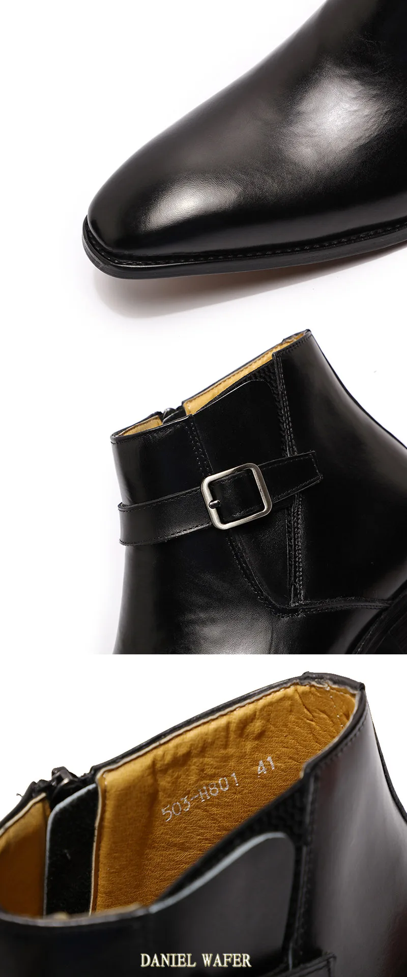 Real Leather Men's Boots Classic Italian Ankle Boots High Top Dress Shoes Zipper Buckle Formal Shoes for Men Blue Basic Boots