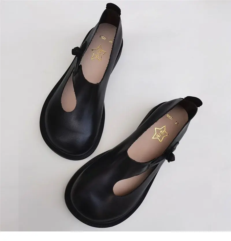 Spring summer leather loafers wide toe women's shoes cowhide retro ethnic genuine leather single shoes autumn flat shoes
