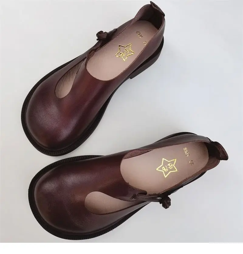 Spring summer leather loafers wide toe women's shoes cowhide retro ethnic genuine leather single shoes autumn flat shoes