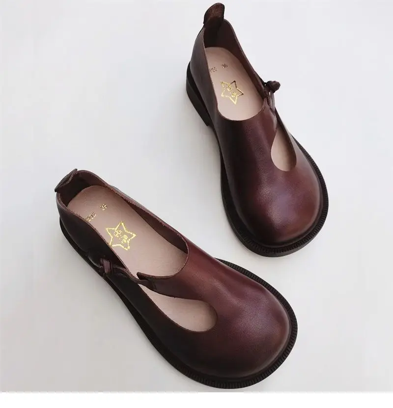 Spring summer leather loafers wide toe women's shoes cowhide retro ethnic genuine leather single shoes autumn flat shoes