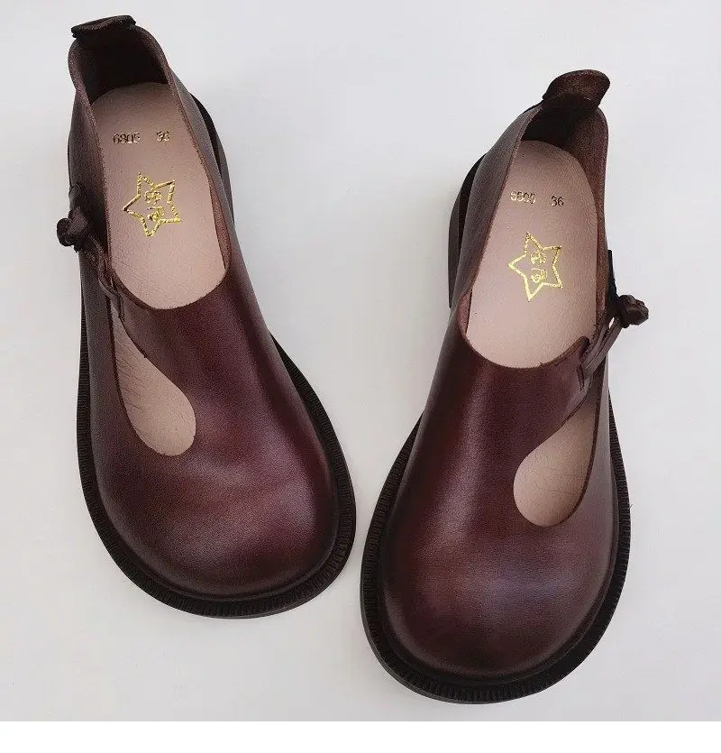 Spring summer leather loafers wide toe women's shoes cowhide retro ethnic genuine leather single shoes autumn flat shoes