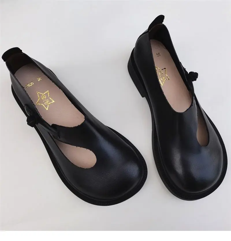 Spring summer leather loafers wide toe women's shoes cowhide retro ethnic genuine leather single shoes autumn flat shoes