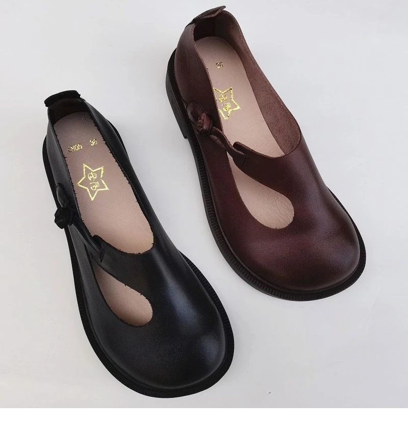 Spring summer leather loafers wide toe women's shoes cowhide retro ethnic genuine leather single shoes autumn flat shoes