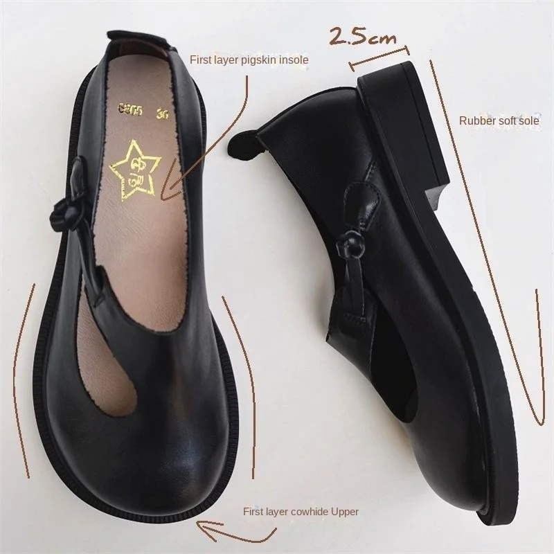 Spring summer leather loafers wide toe women's shoes cowhide retro ethnic genuine leather single shoes autumn flat shoes