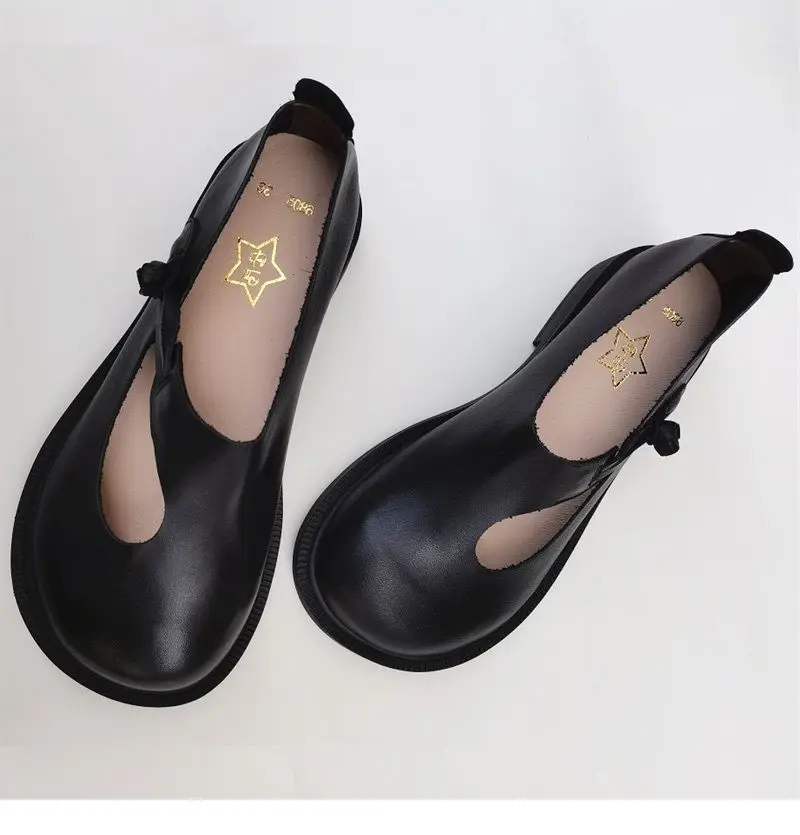 Spring summer leather loafers wide toe women's shoes cowhide retro ethnic genuine leather single shoes autumn flat shoes
