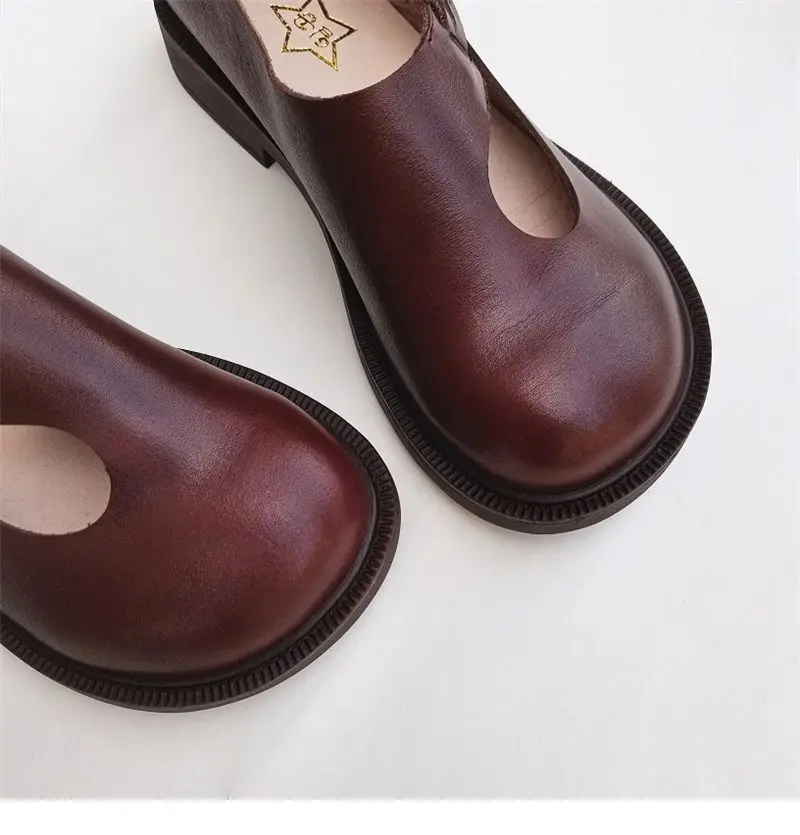 Spring summer leather loafers wide toe women's shoes cowhide retro ethnic genuine leather single shoes autumn flat shoes