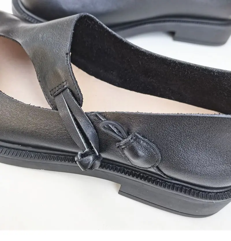 Spring summer leather loafers wide toe women's shoes cowhide retro ethnic genuine leather single shoes autumn flat shoes
