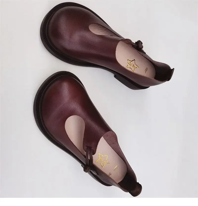 Spring summer leather loafers wide toe women's shoes cowhide retro ethnic genuine leather single shoes autumn flat shoes