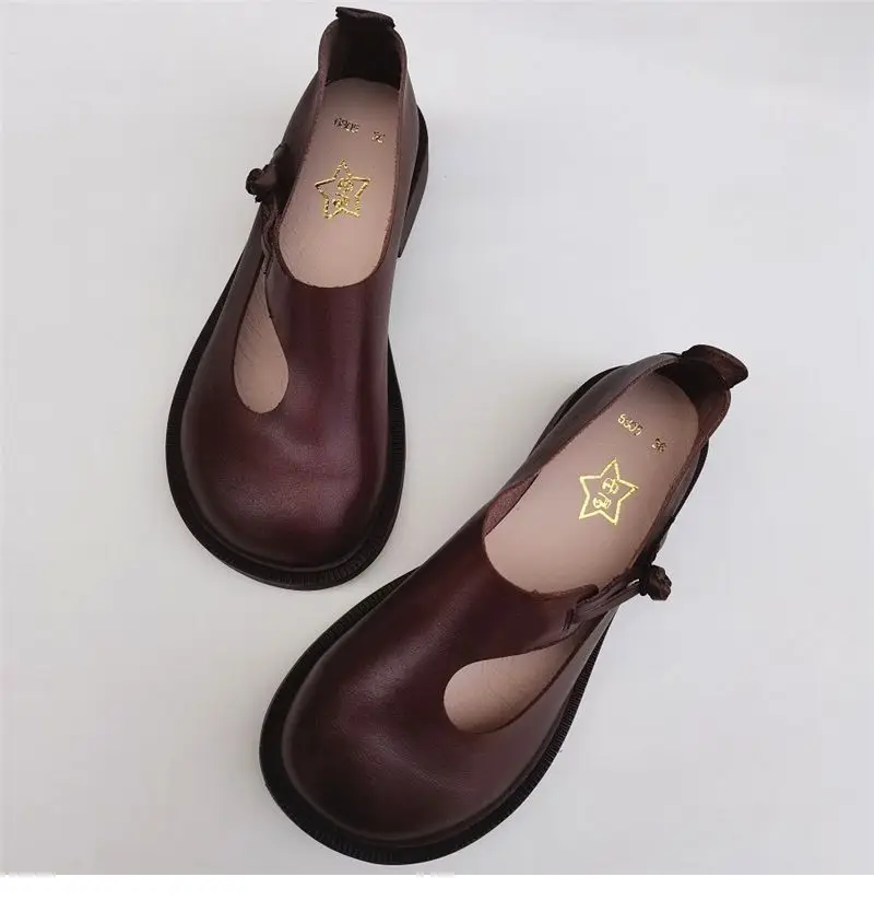Spring summer leather loafers wide toe women's shoes cowhide retro ethnic genuine leather single shoes autumn flat shoes