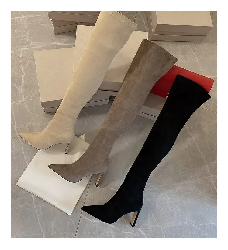 New Autumn and Winter New Over Knee Elastic Boots Women's High Heeled Pointed Knee Boots Slim And Versatile Boots