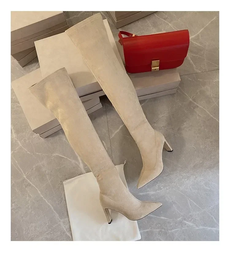 New Autumn and Winter New Over Knee Elastic Boots Women's High Heeled Pointed Knee Boots Slim And Versatile Boots
