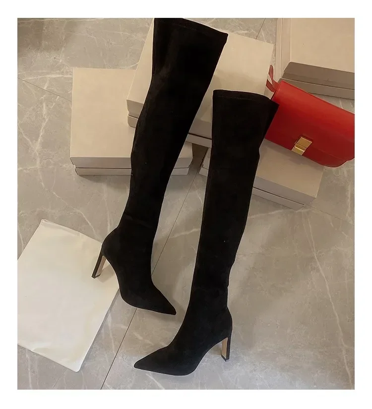 New Autumn and Winter New Over Knee Elastic Boots Women's High Heeled Pointed Knee Boots Slim And Versatile Boots