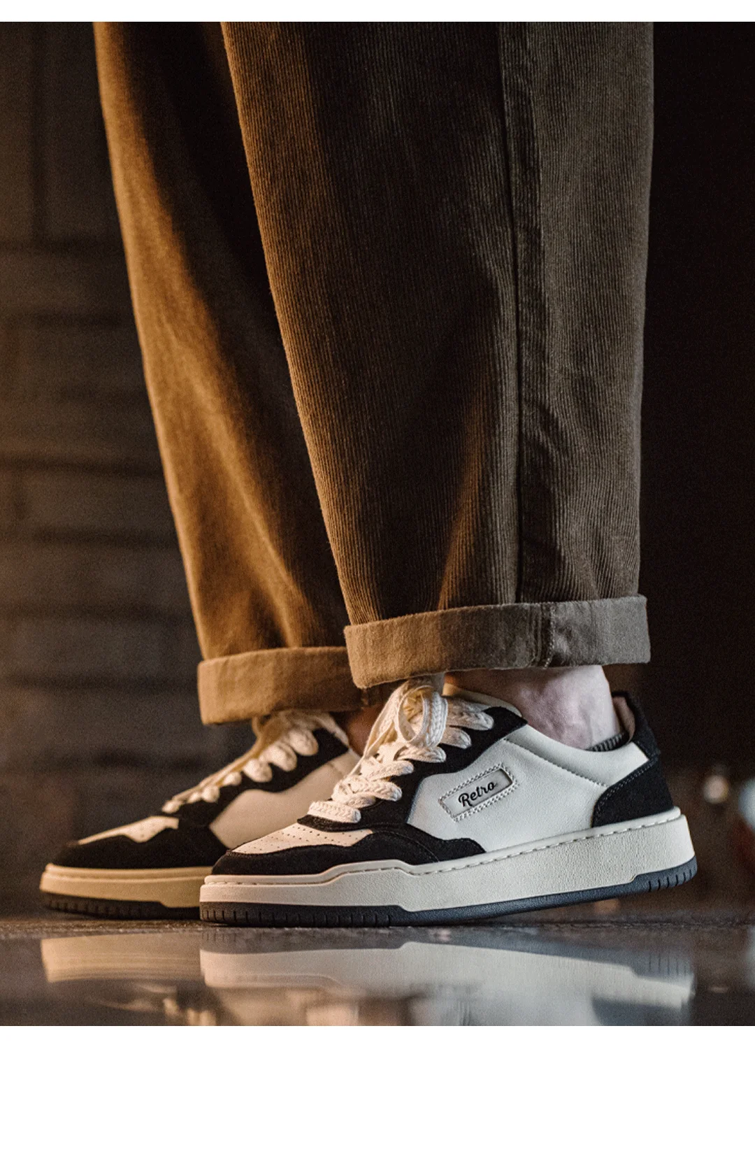 Maden New Casual Low-Top Black and White Spliced Sneakers Men's Versatile Sports Shoes for Autumn Lace-up Skateboarding Shoes