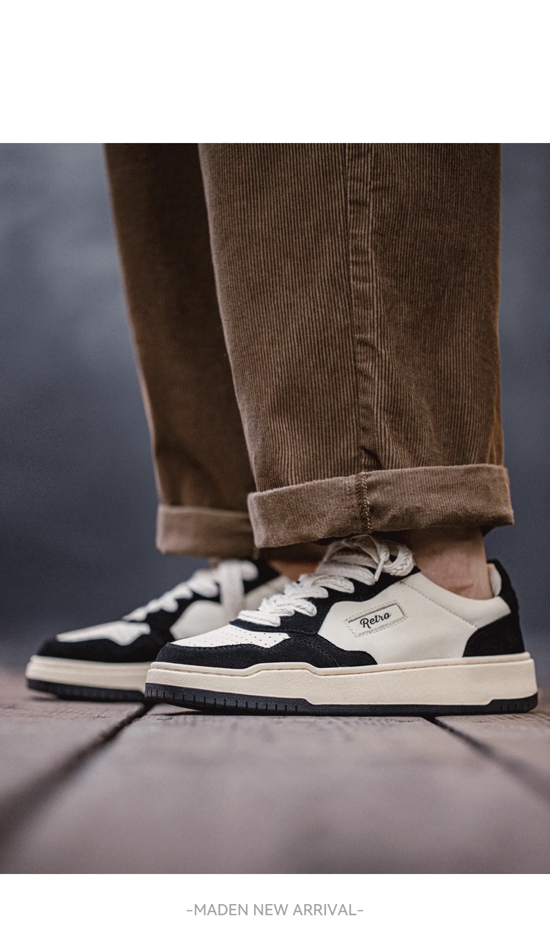 Maden New Casual Low-Top Black and White Spliced Sneakers Men's Versatile Sports Shoes for Autumn Lace-up Skateboarding Shoes