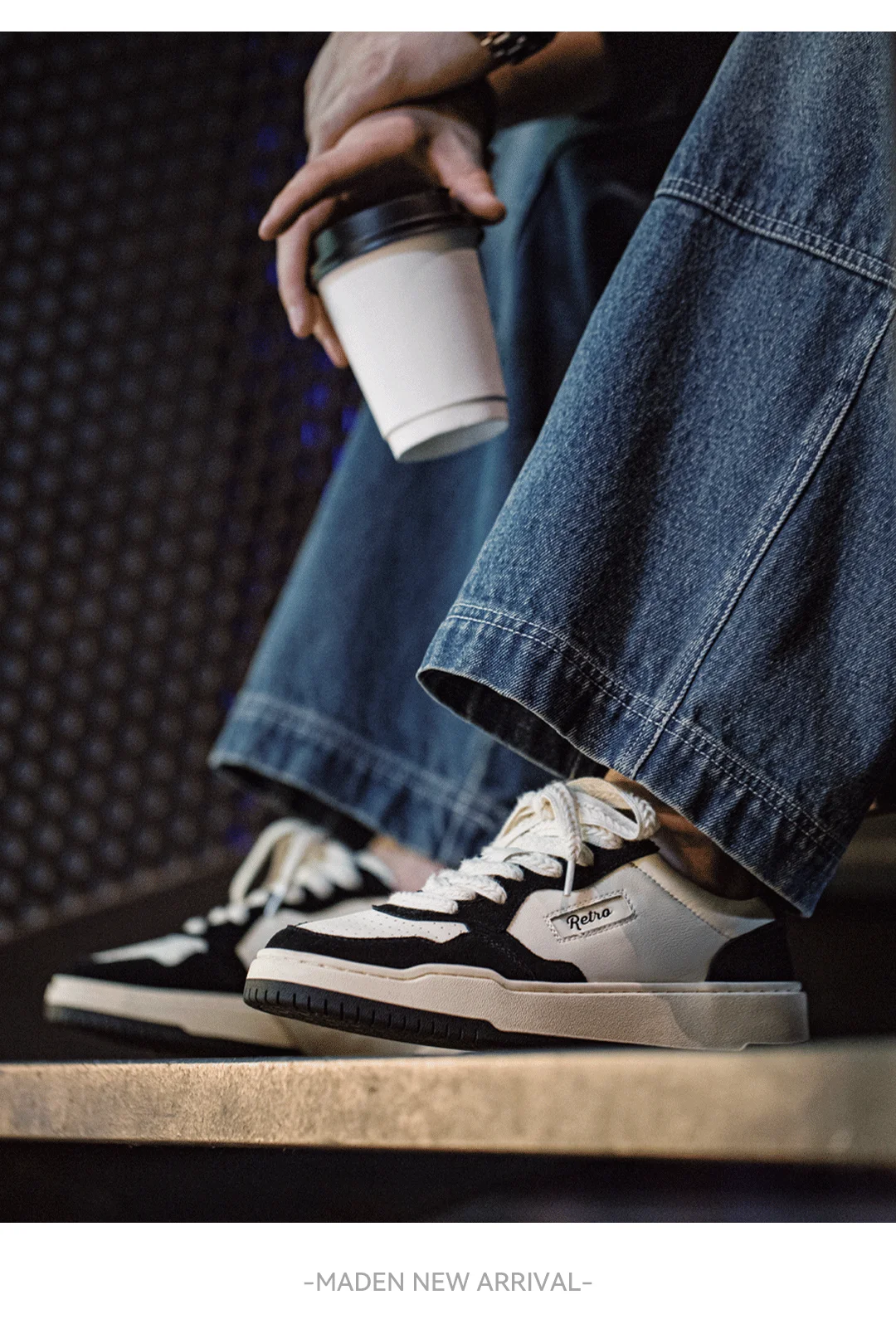 Maden New Casual Low-Top Black and White Spliced Sneakers Men's Versatile Sports Shoes for Autumn Lace-up Skateboarding Shoes