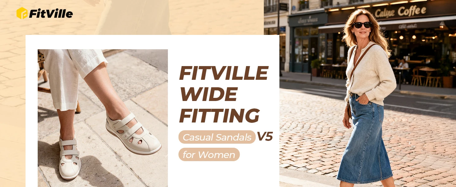 FitVille Women's Summer Sandals Wide Orthopedic Sandal Comfort Walking Shoes with Arch Support Slippers Diabetic Swollen Feet
