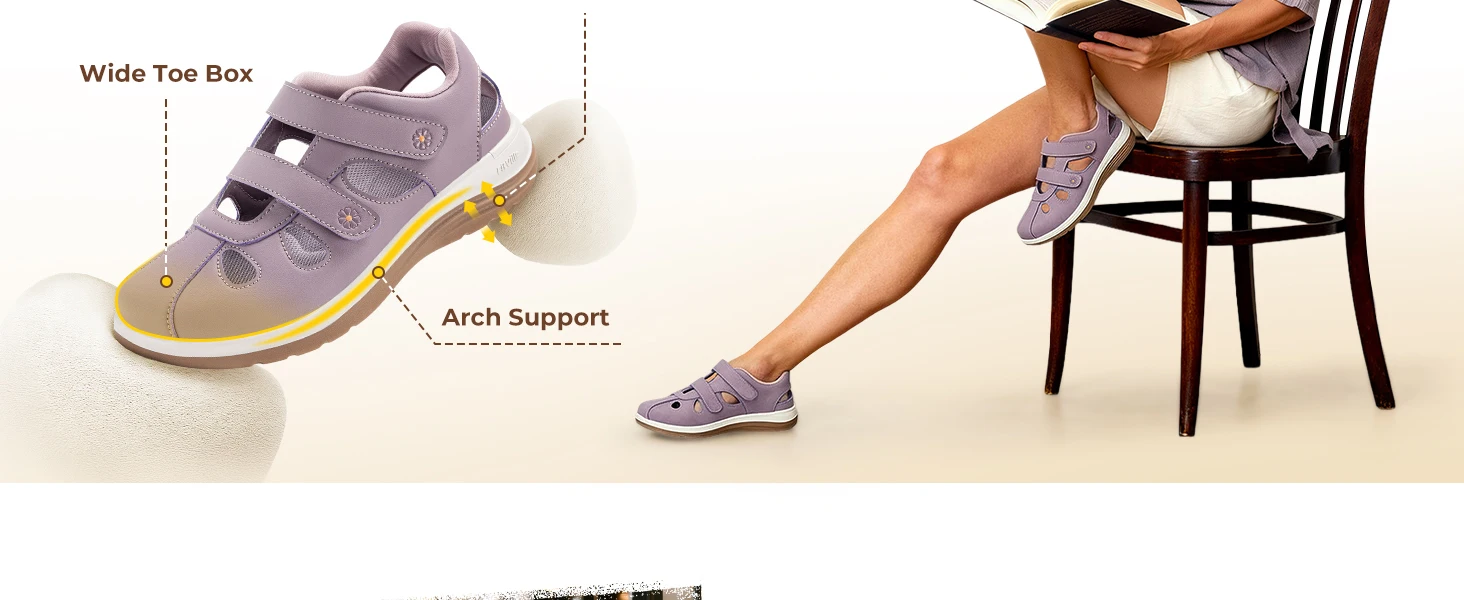 FitVille Women's Summer Sandals Wide Orthopedic Sandal Comfort Walking Shoes with Arch Support Slippers Diabetic Swollen Feet
