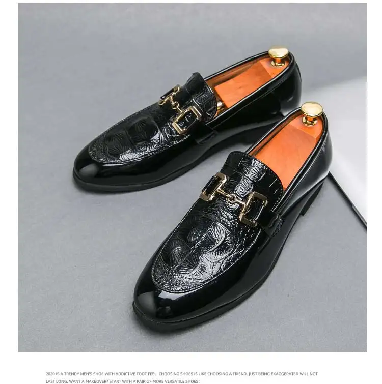 New Loafers Metal Decoration Slip-On Breathable Wedding Black Pu Leather Size 38-46 Handmade Mens Loafers Free Shipping