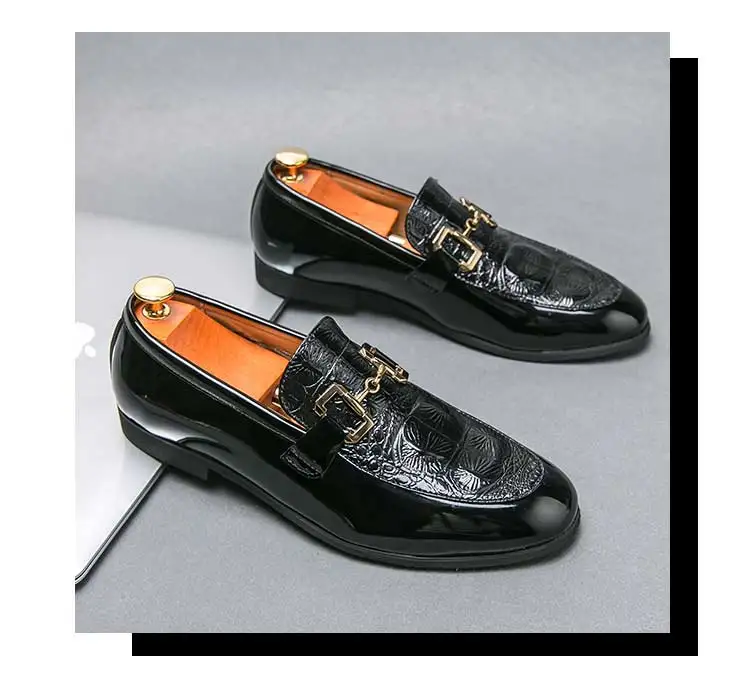 New Loafers Metal Decoration Slip-On Breathable Wedding Black Pu Leather Size 38-46 Handmade Mens Loafers Free Shipping
