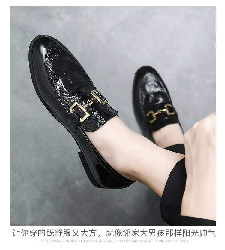 New Loafers Metal Decoration Slip-On Breathable Wedding Black Pu Leather Size 38-46 Handmade Mens Loafers Free Shipping