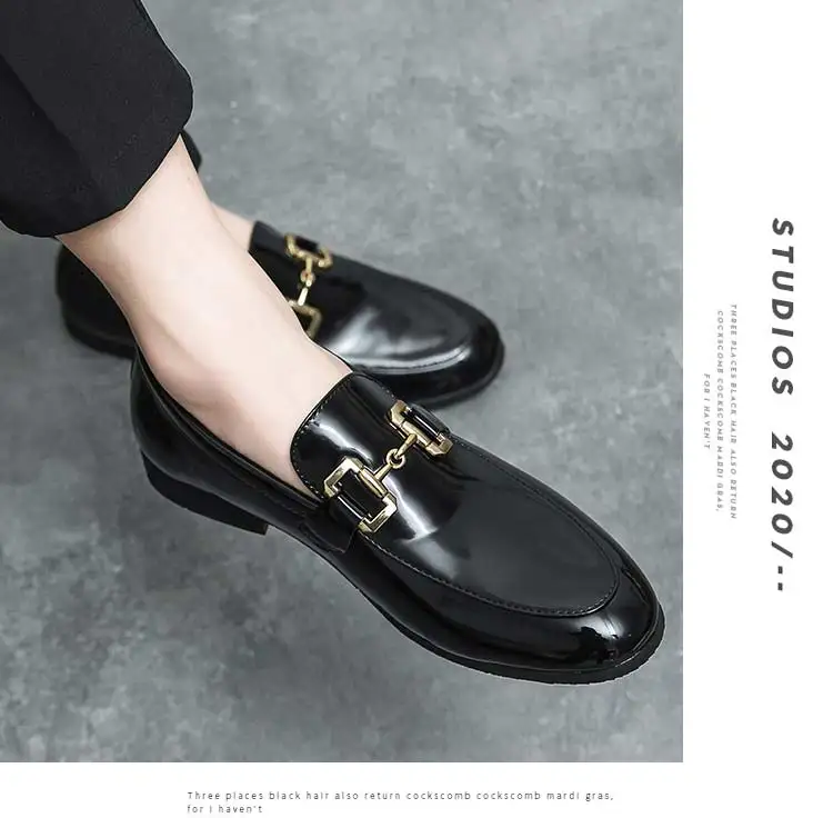 New Loafers Metal Decoration Slip-On Breathable Wedding Black Pu Leather Size 38-46 Handmade Mens Loafers Free Shipping