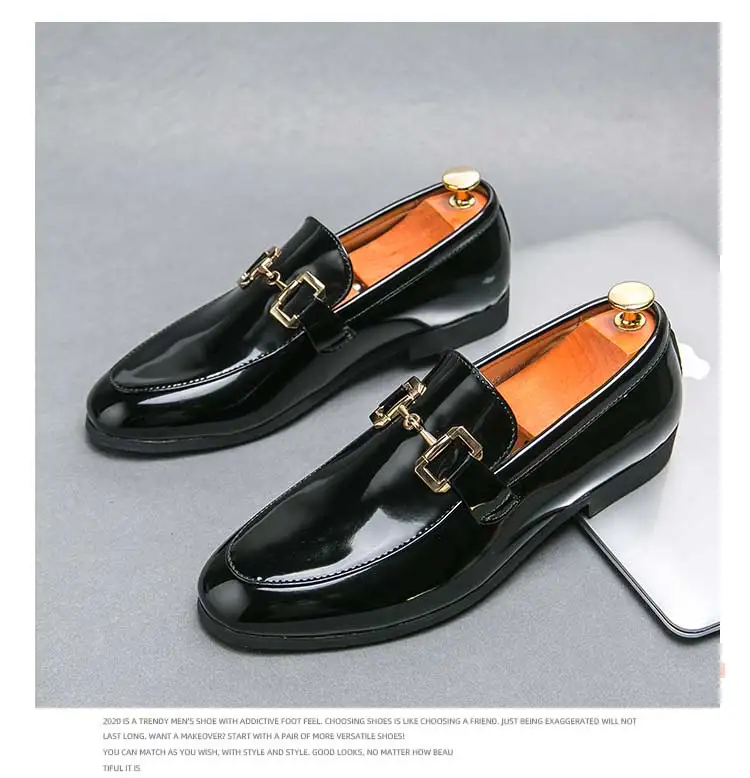 New Loafers Metal Decoration Slip-On Breathable Wedding Black Pu Leather Size 38-46 Handmade Mens Loafers Free Shipping