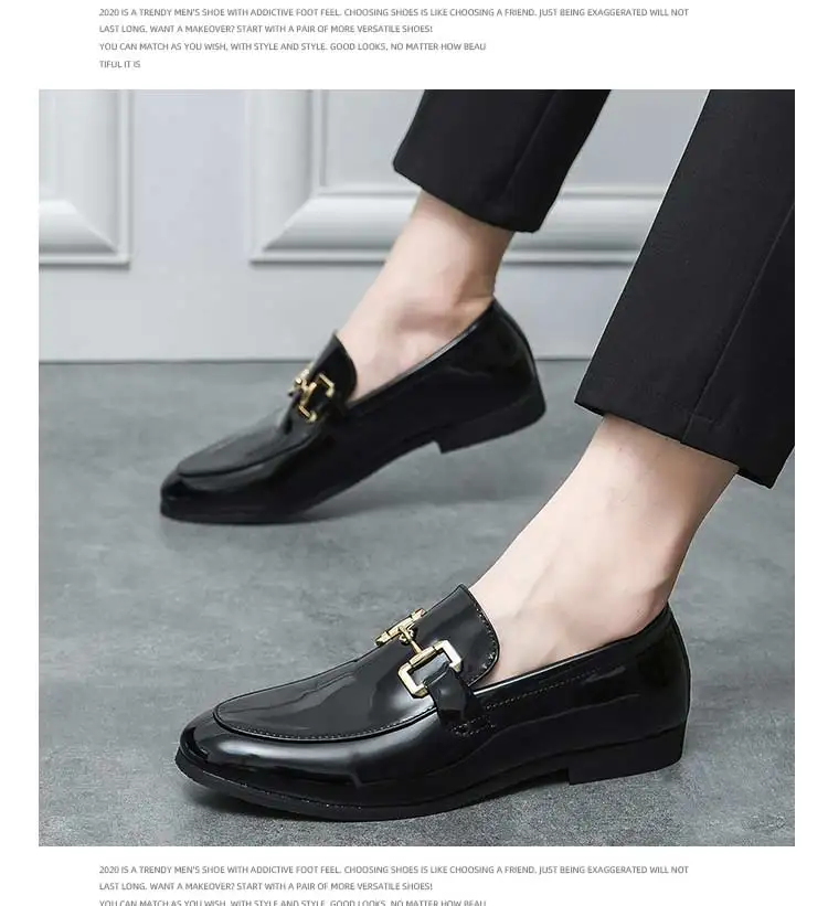 New Loafers Metal Decoration Slip-On Breathable Wedding Black Pu Leather Size 38-46 Handmade Mens Loafers Free Shipping