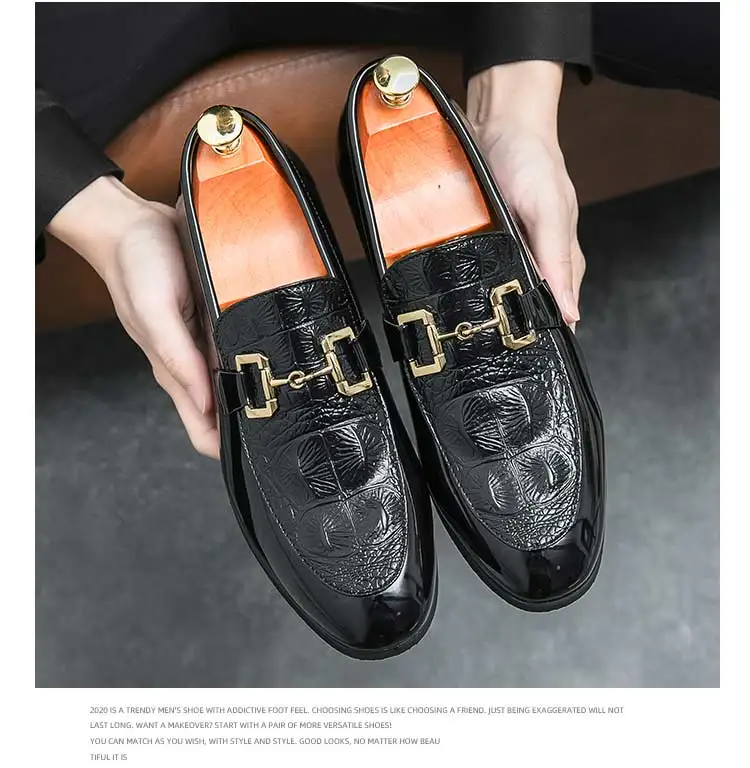 New Loafers Metal Decoration Slip-On Breathable Wedding Black Pu Leather Size 38-46 Handmade Mens Loafers Free Shipping